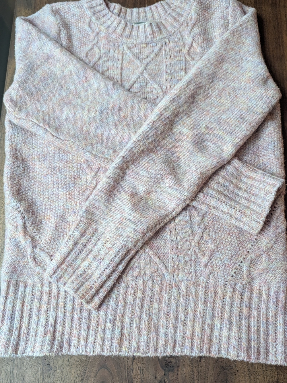 Oasis Pastel Pink Flecked Cable Knit Crewneck Sweater